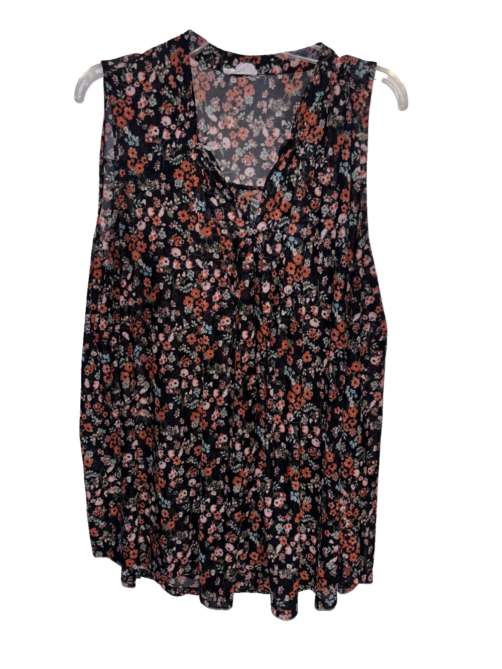 Siren Lily Floral Sleeveless Top Women 3X V Neck Pleated Flowy Blouse Black